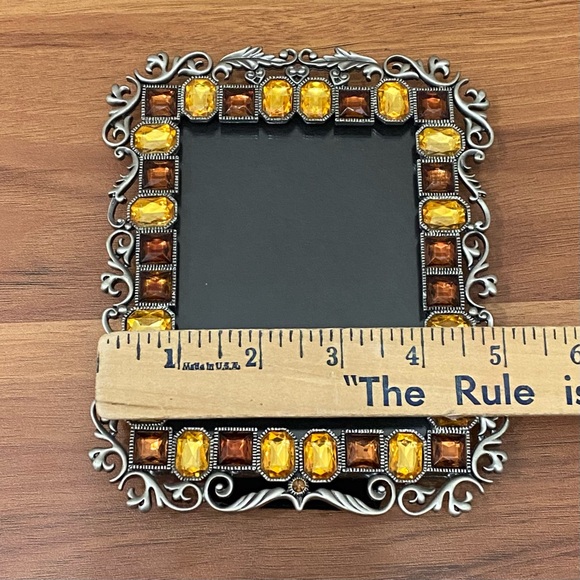 TWO’s Company Gold Amber Austrian Crystal Pewter Silver 4x3 Photo Picture Frame - Picture 8 of 11